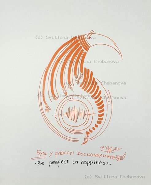 Angel artwork Day 45 - Orange marker stylized bird seahorse spiral sound wave
