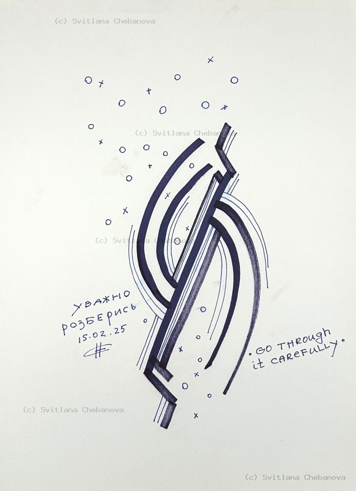 Angel artwork Day 46 - Blue pen intertwined form with X O patterns