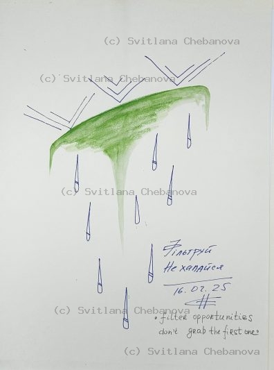 Angel artwork Day 47 - Green watercolor blue pen dripping leaf umbrella rain