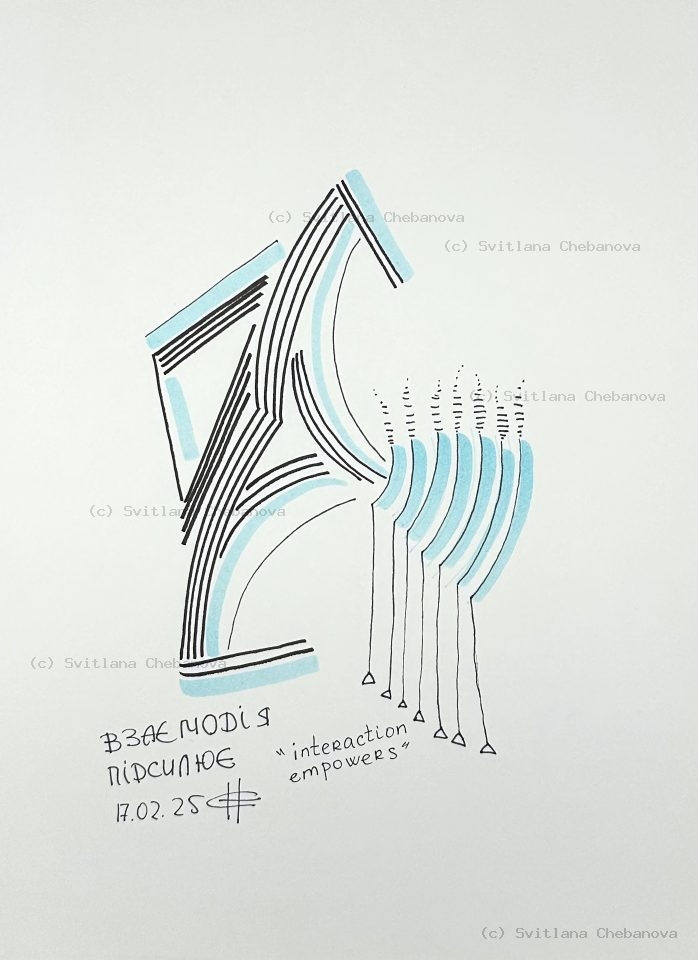 Angel artwork Day 48 - Black pen blue marker geometric structure signal waves