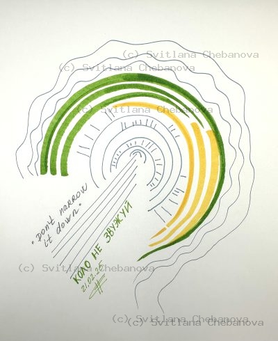 Angel artwork Day 52 - Green yellow marker spiral coil wave flowing lines