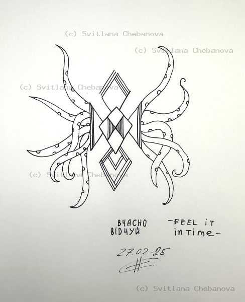 Angel artwork Day 58 - Black pen geometric diamond octopus tentacles