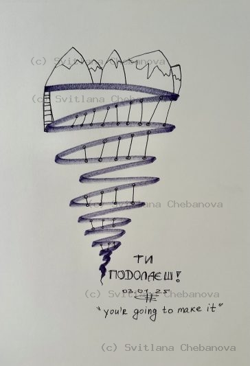 Angel artwork Day 3 - Blue purple pen spiral tornado rising above mountains