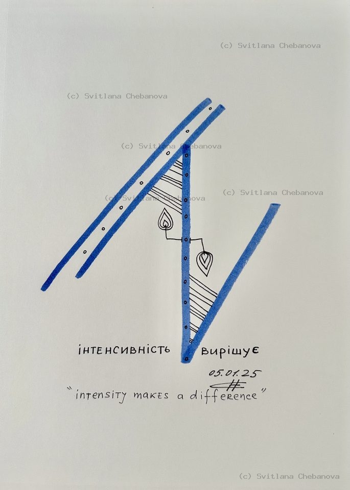 Angel artwork Day 5 - Blue marker angular A shape with geometric stripes