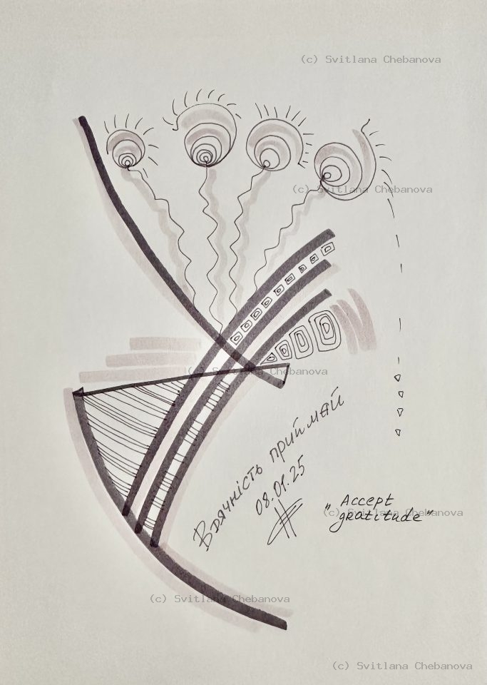 Angel artwork Day 8 - Brown sepia pen abstract form with spiral elements