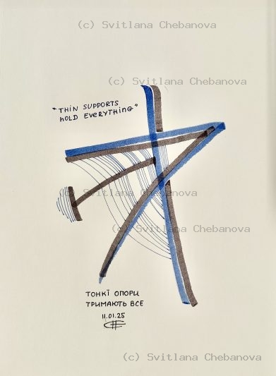 Angel artwork Day 11 - Blue brown marker crossed beam structures