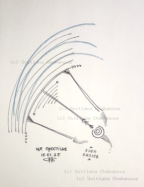 Angel artwork Day 15 - Black pen blue arcs geometric form with arrows