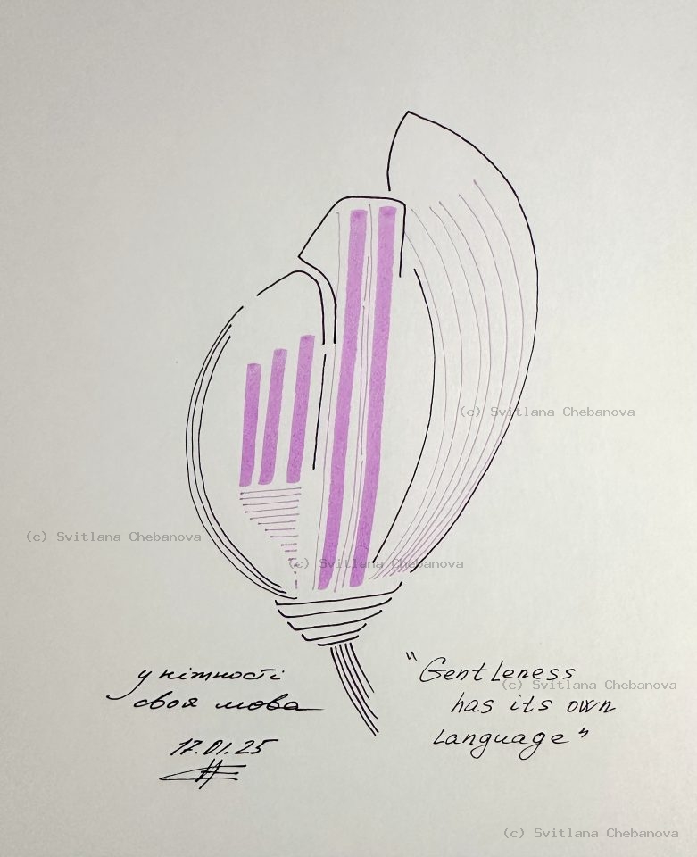 Angel artwork Day 17 - Black pen purple pink marker shell-like form