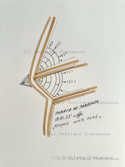 Angel artwork Day 18 - Black pen gold marker angular bowtie hourglass spiral