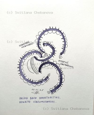 Angel artwork Day 22 - Blue purple pen intertwined spiral caterpillar forms