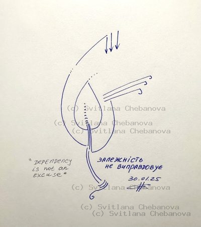 Angel artwork Day 30 - Blue pen abstract seed flame shape with arrows