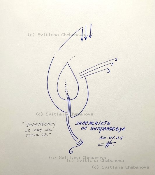 Angel artwork Day 30 - Blue pen abstract seed flame shape with arrows