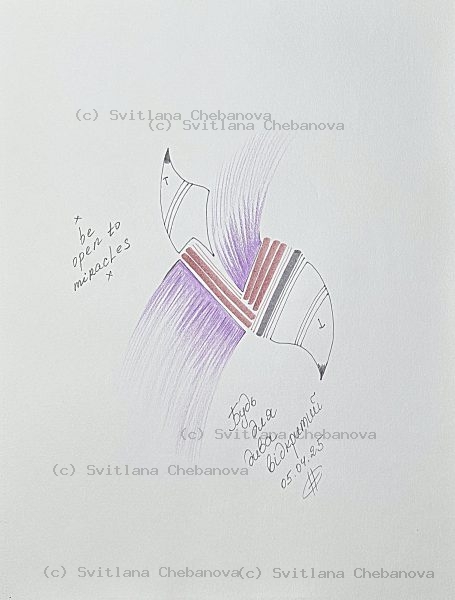 Angel artwork Day 95 - Purple burgundy pink colored pencil curved wings striped rectangles