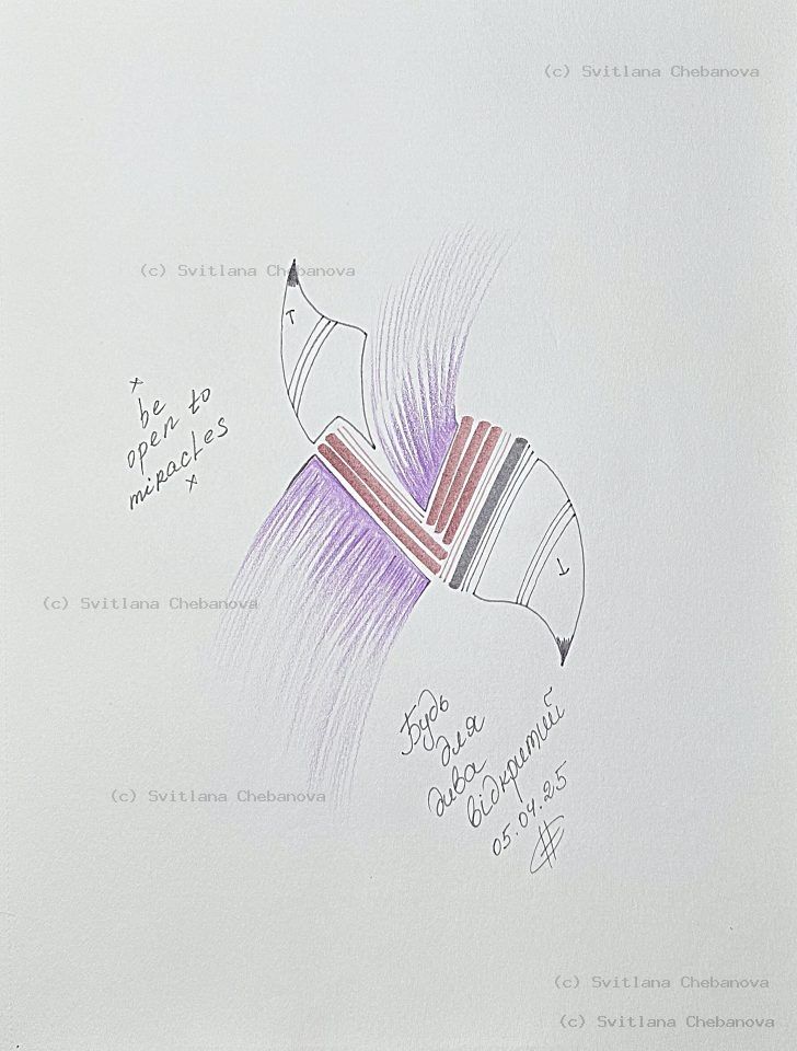 Angel artwork Day 95 - Purple burgundy pink colored pencil curved wings striped rectangles