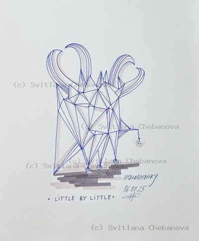 Angel artwork Day 96 - Pen two hearts geometric triangulated base gray bars