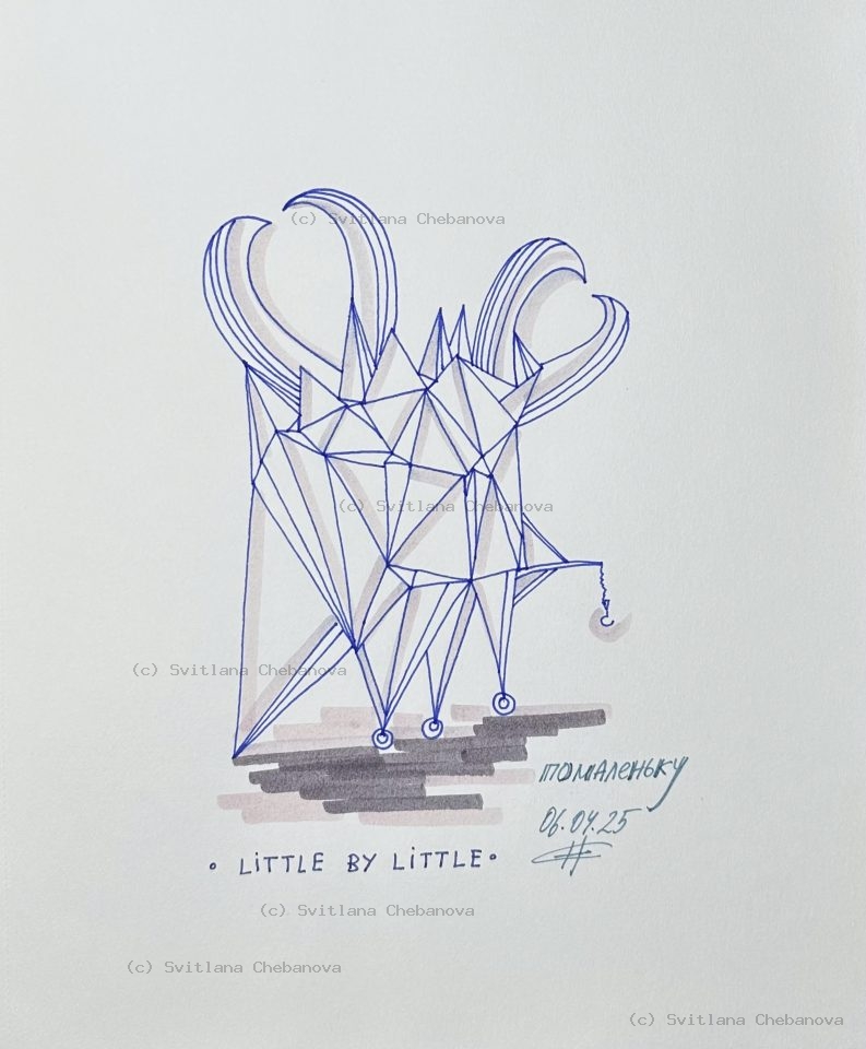 Angel artwork Day 96 - Pen two hearts geometric triangulated base gray bars