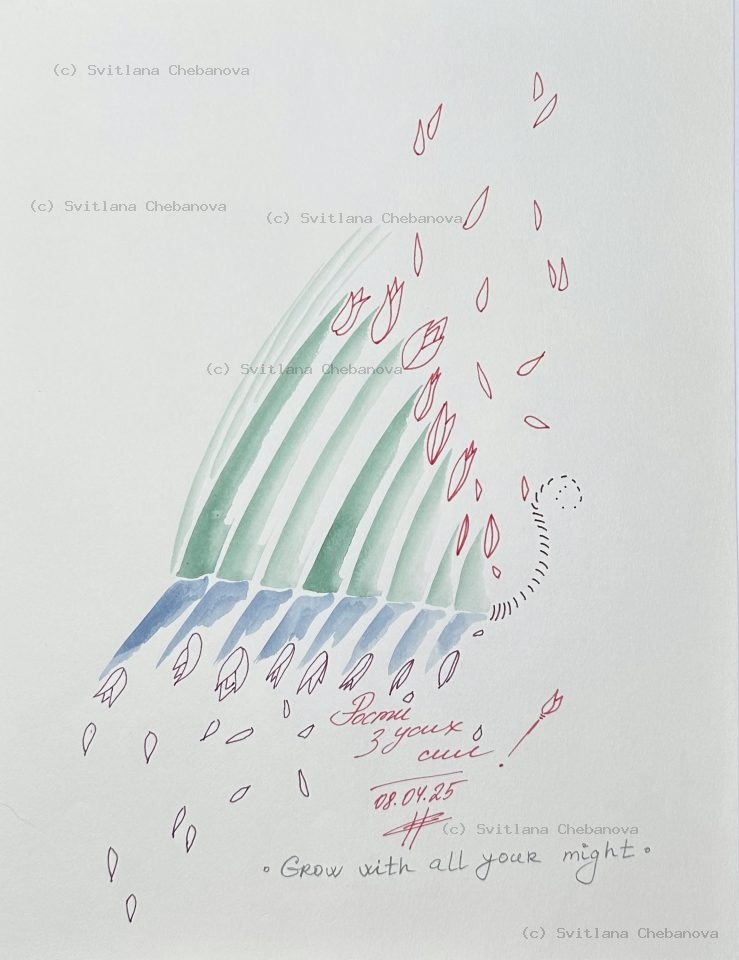 Angel artwork Day 98 - Teal green watercolor curved shell wave pink petals floating