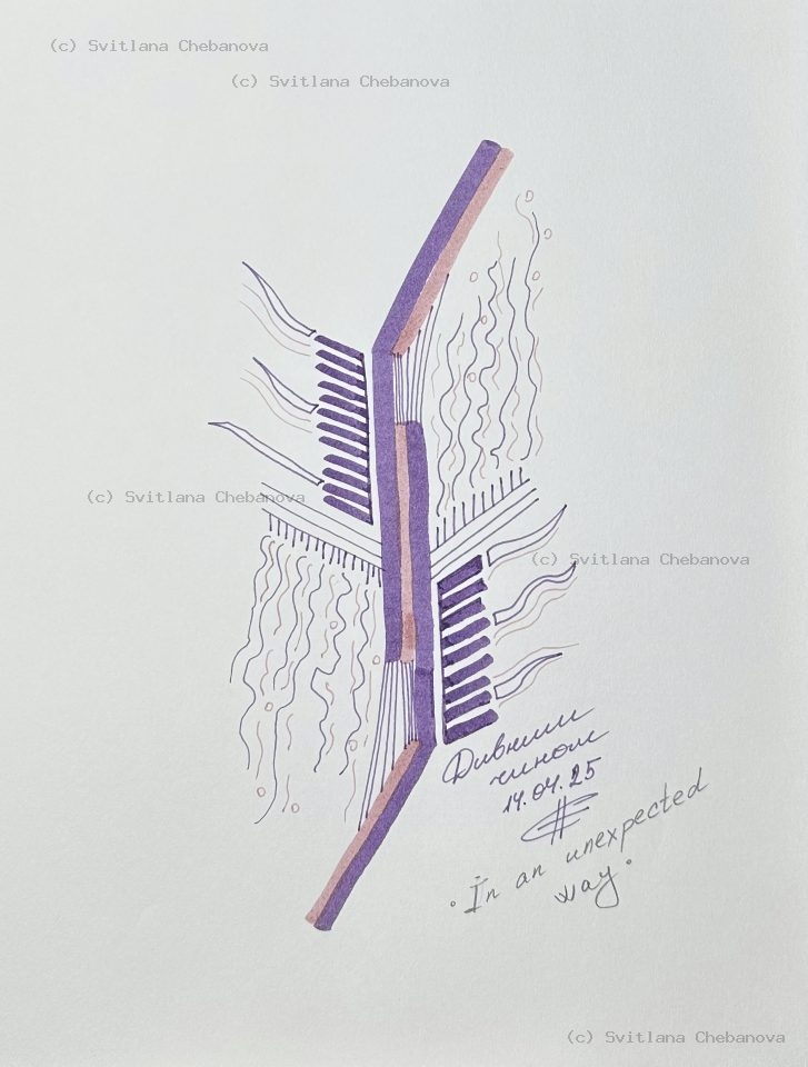 Angel artwork Day 104 - Purple pen marker vertical stripes horizontal bars wavy lines