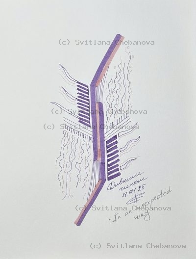 Angel artwork Day 104 - Purple pen marker vertical stripes horizontal bars wavy lines
