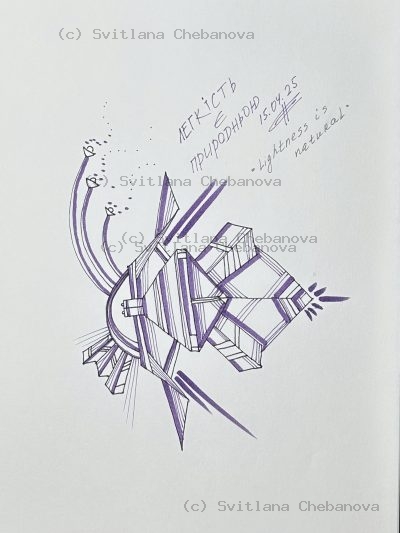 Angel artwork Day 105 - Purple pen geometric three-dimensional block shapes motion lines