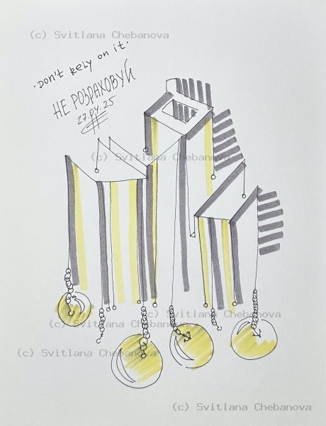 Angel artwork Day 117 - Gray yellow pen marker stylized horse striped bars chains spheres