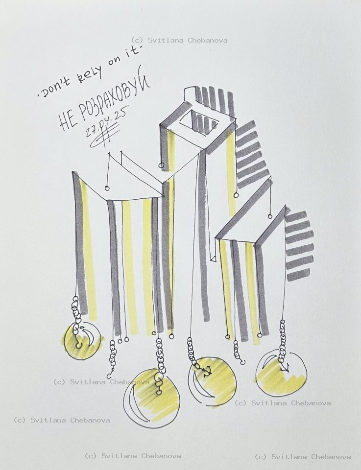 Angel artwork Day 117 - Gray yellow pen marker stylized horse striped bars chains spheres