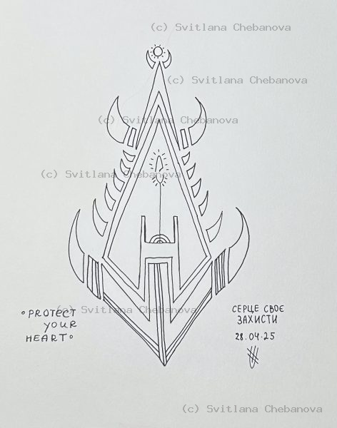 Angel artwork Day 118 - Pen symmetrical arrow spear triangles crescent moons talisman