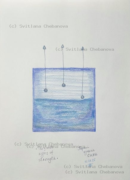 Angel artwork Day 183 - Blue colored pencil sea sky arrows spheres emerging strength