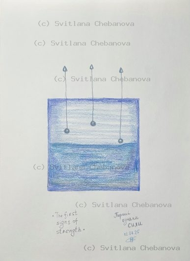 Angel artwork Day 183 - Blue colored pencil sea sky arrows spheres emerging strength