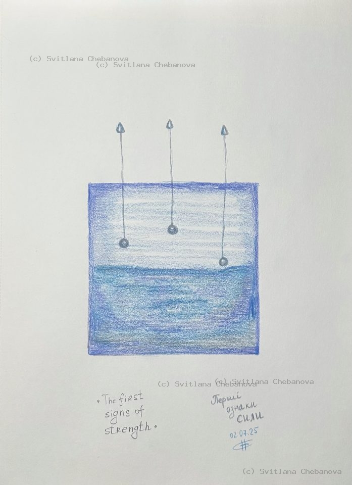 Angel artwork Day 183 - Blue colored pencil sea sky arrows spheres emerging strength