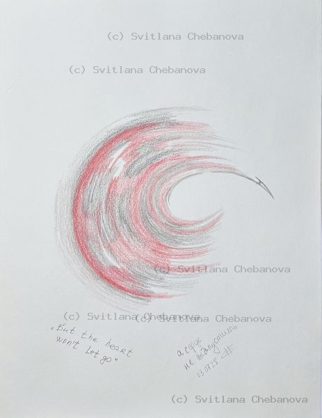 Angel artwork Day 184 - Coral red gray colored pencil swirling spiral wave persistence