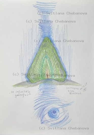 Angel artwork Day 187 - Blue green colored pencil triangular heart eye awareness gratitude