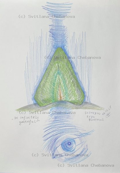 Angel artwork Day 187 - Blue green colored pencil triangular heart eye awareness gratitude
