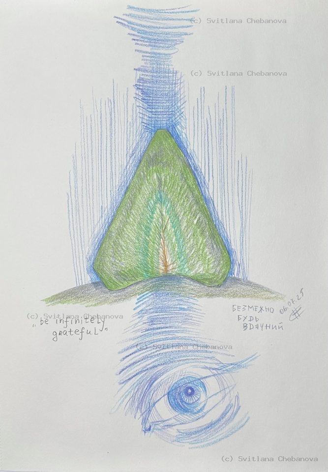Angel artwork Day 187 - Blue green colored pencil triangular heart eye awareness gratitude