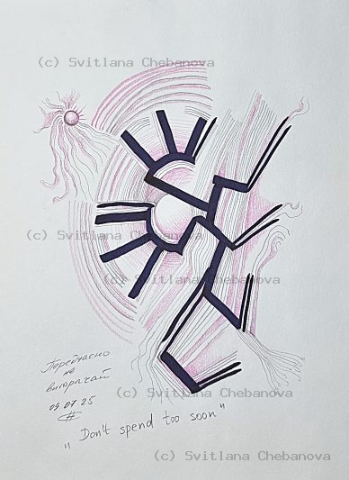 Angel artwork Day 190 - Pink colored pencil pen abstract sun dark spokes organic lines