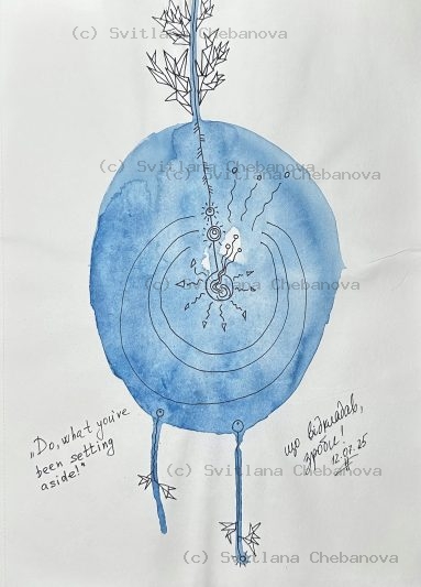 Angel artwork Day 193 - Blue watercolor pen sphere tree spiral patterns symbols action