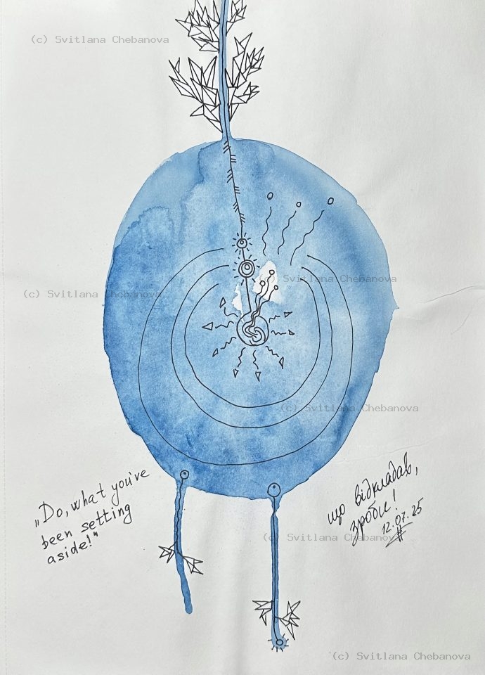 Angel artwork Day 193 - Blue watercolor pen sphere tree spiral patterns symbols action