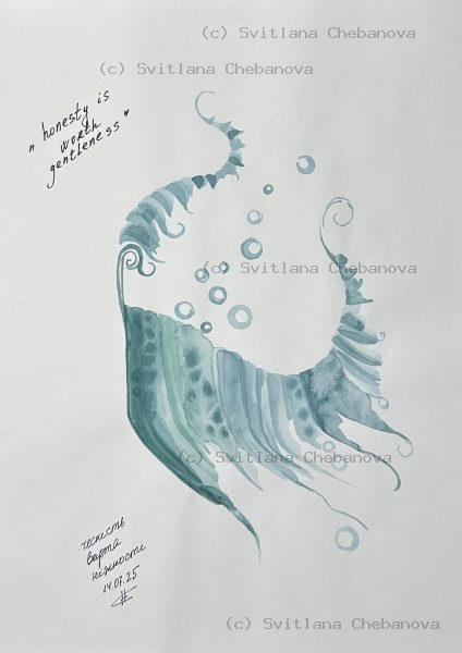 Angel artwork Day 195 - Teal blue green watercolor crescent feather textures bubbles