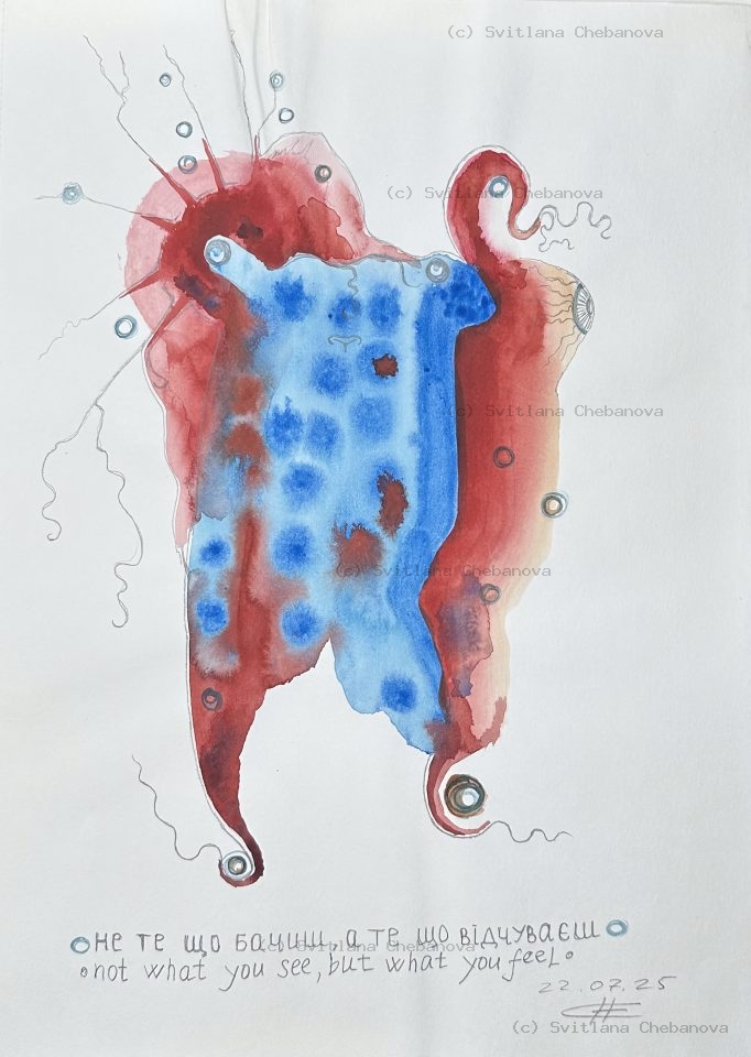 Angel artwork Day 203 - Red burgundy blue watercolor organic tentacles circles intuition