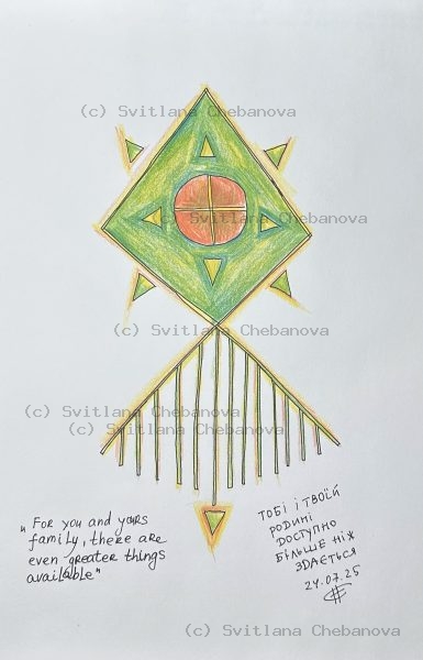 Angel artwork Day 205 - Green colored pencil geometric diamond orange circle dreamcatcher