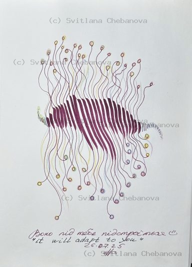 Angel artwork Day 207 - Purple pen watercolor vertical stripes wavy lines spheres