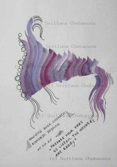 Angel artwork Day 208 - Purple lavender watercolor ear shape decorative circles listening