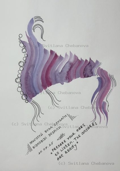 Angel artwork Day 208 - Purple lavender watercolor ear shape decorative circles listening