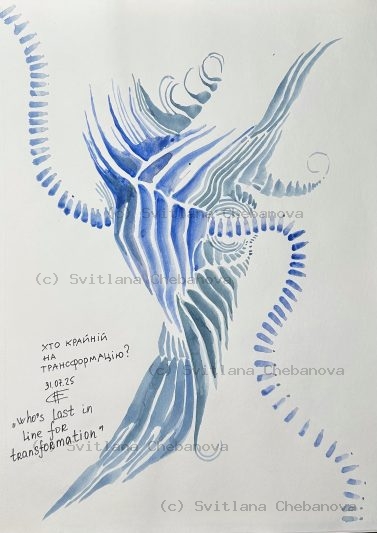 Angel artwork Day 212 - Vibrant blue watercolor dynamic dancing figure transformation