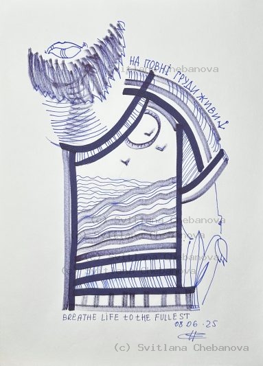 Angel artwork Day 159 - Blue pink colored pencil crystalline stars teardrops connection