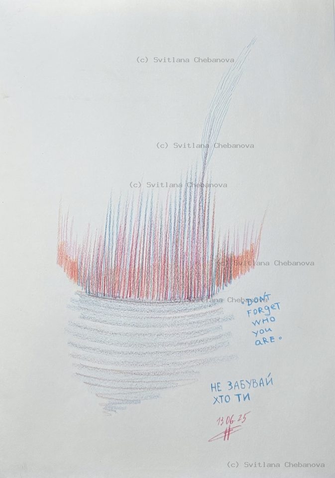 Angel artwork Day 164 - Colored pencil seed leaf green patterns pink border blue rays gardens