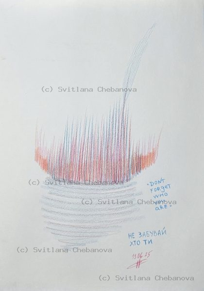 Angel artwork Day 164 - Colored pencil seed leaf green patterns pink border blue rays gardens