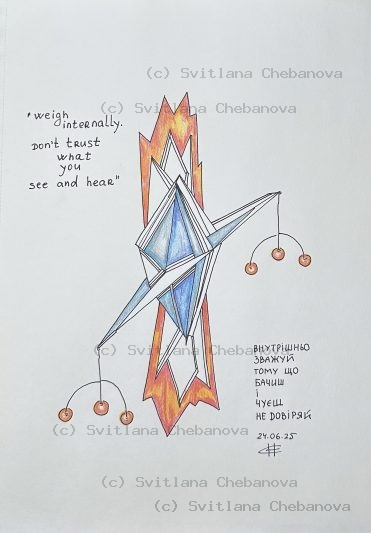 Angel artwork Day 175 - Green colored pencil geometric diamond orange circle dreamcatcher family