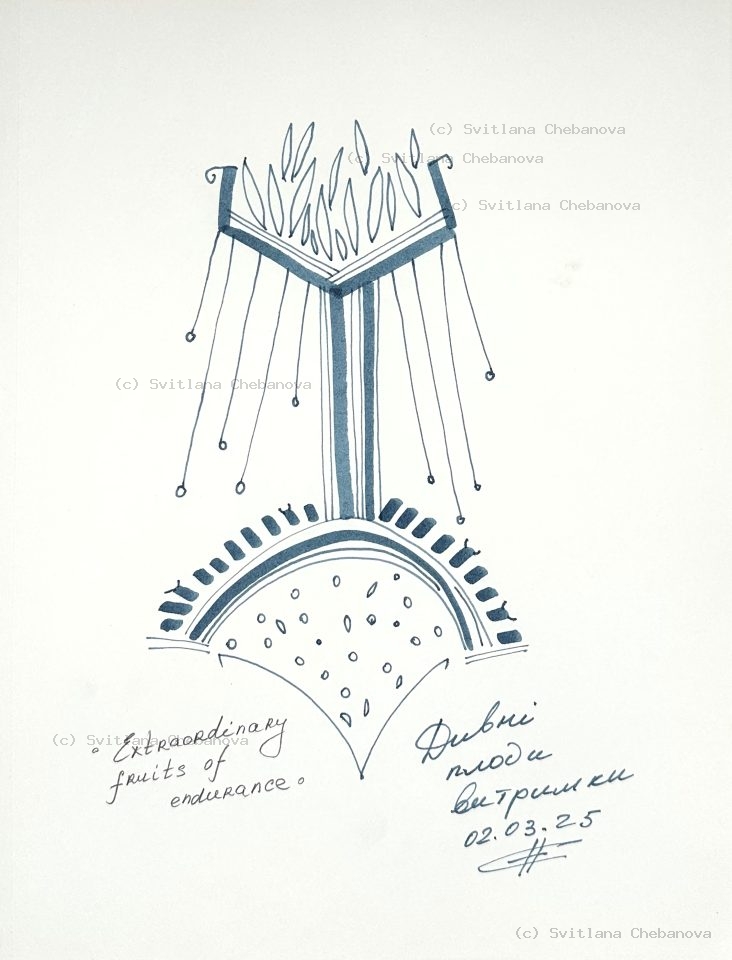 Angel artwork Day 61 - Blue pen torch chalice flames vertical lines