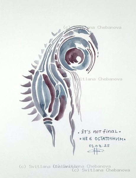 Angel artwork Day 62 - Gray blue burgundy watercolor seashell nautilus spiral